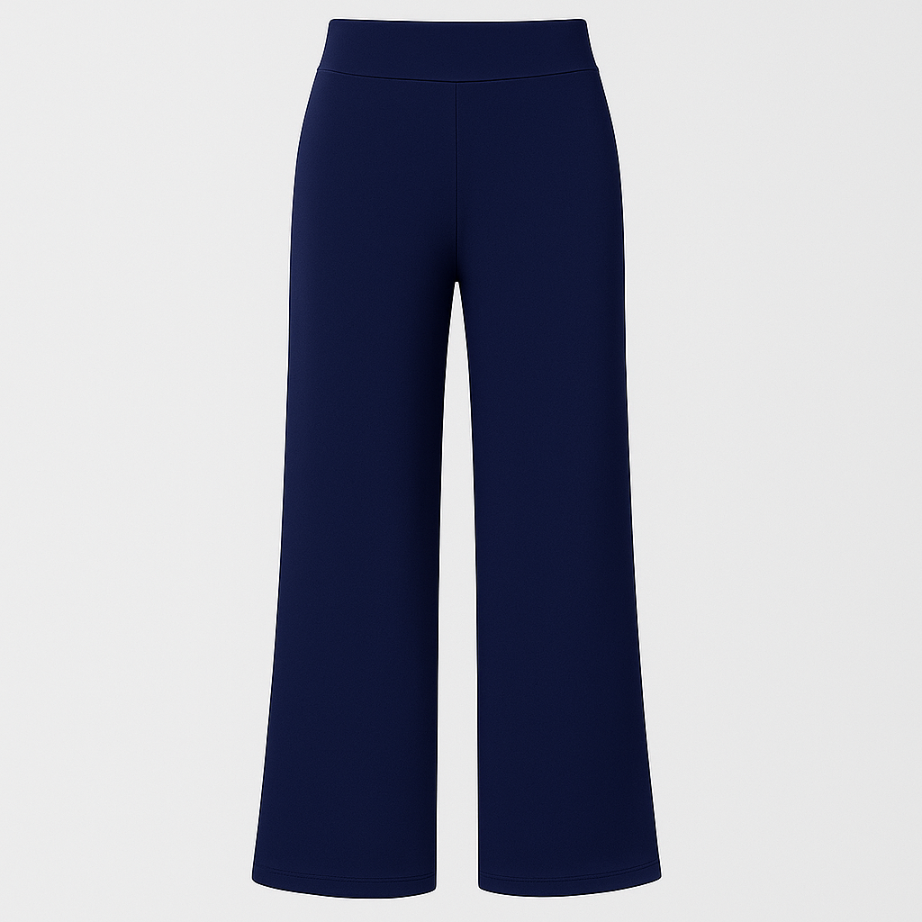 Wide-leg yoga pants with crossover waistband and side pockets, styled for active and athleisure looks