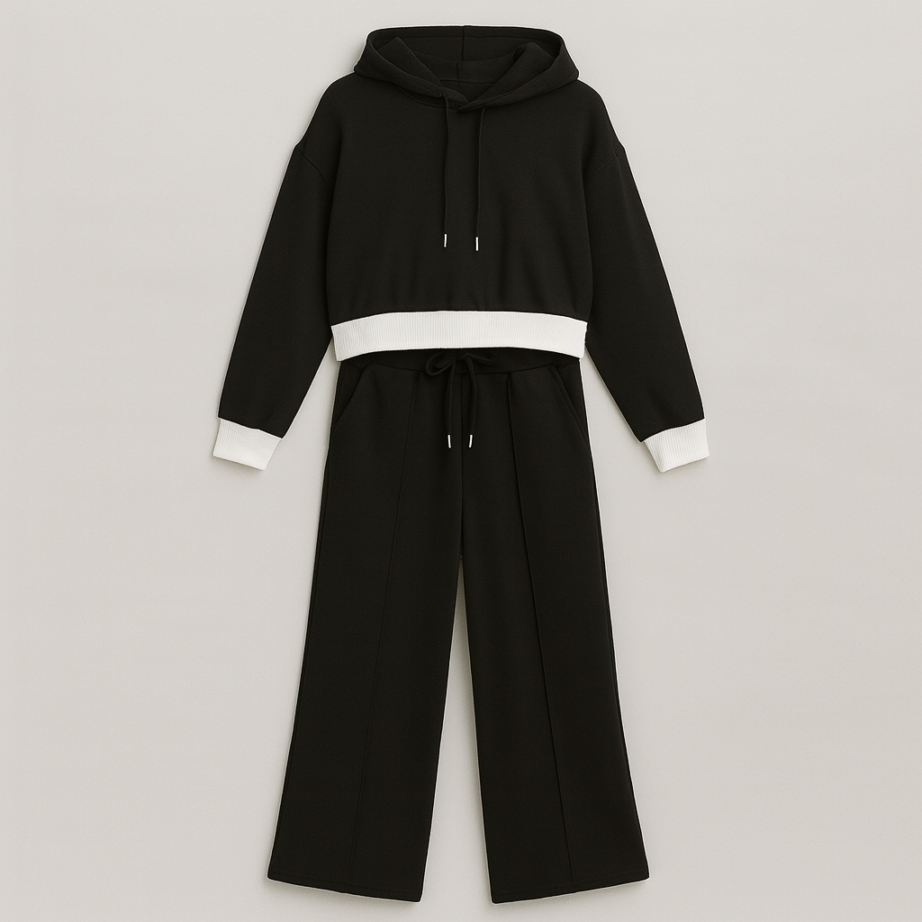 Wide-leg lounge pants with drawstring waist and relaxed fit, styled for everyday comfort and casual looks