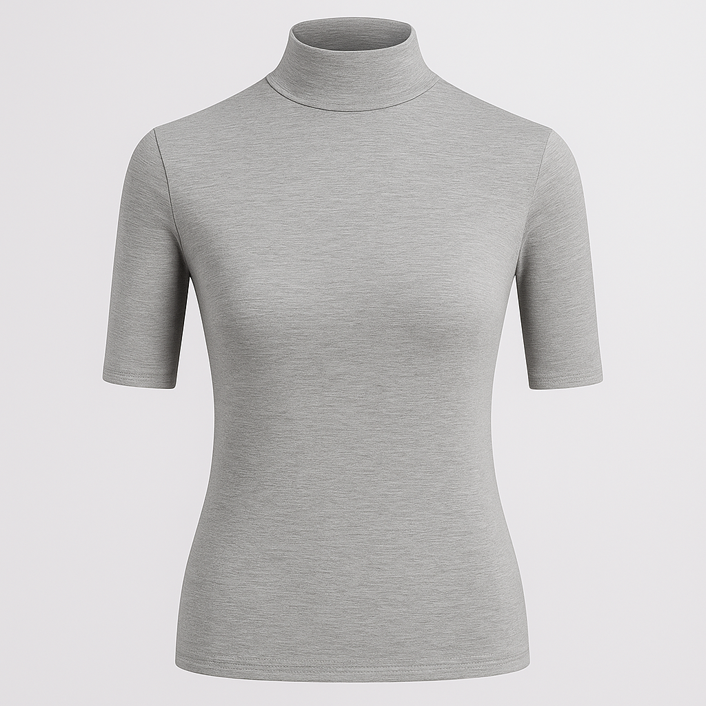 fitted turtleneck top with elbow-length sleeves