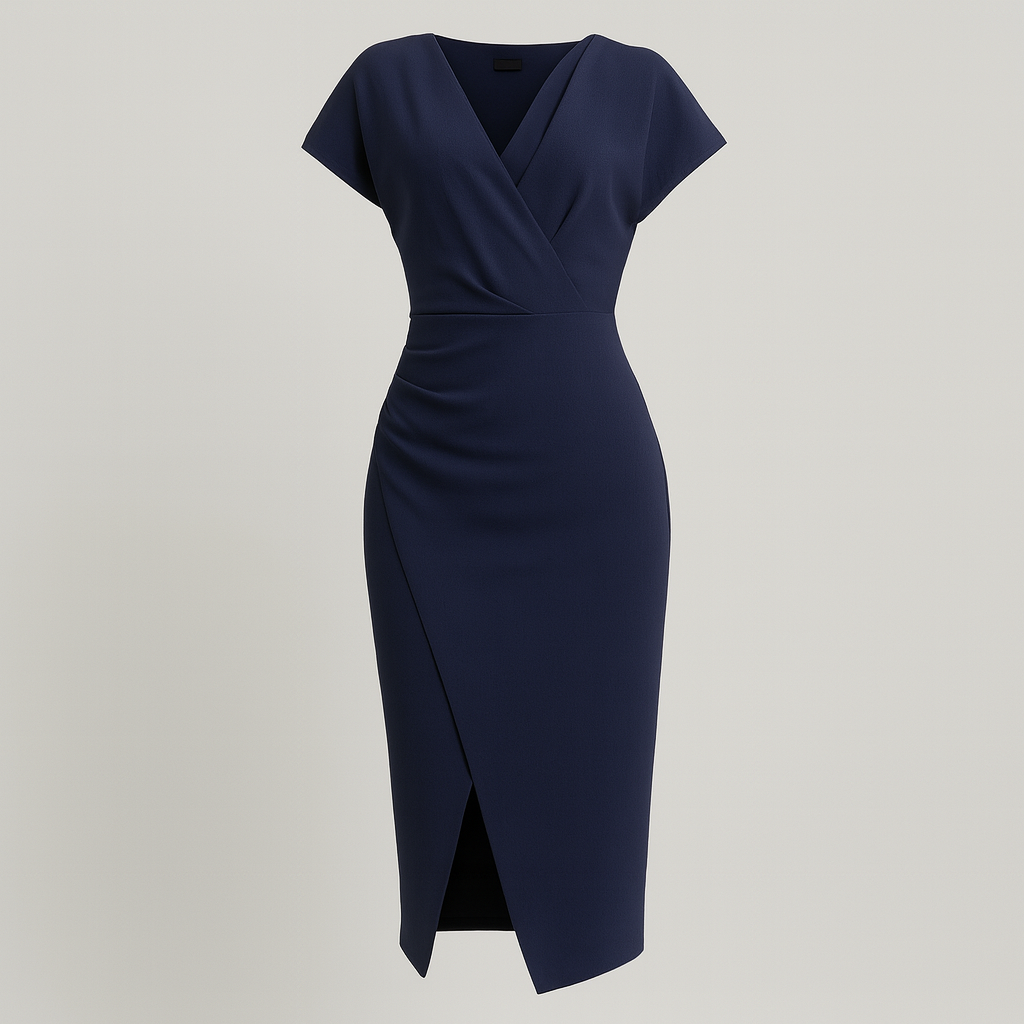 The Kira V-Neck Bodycon Midi Dress – Dresses – Dark blue – Lila Faye