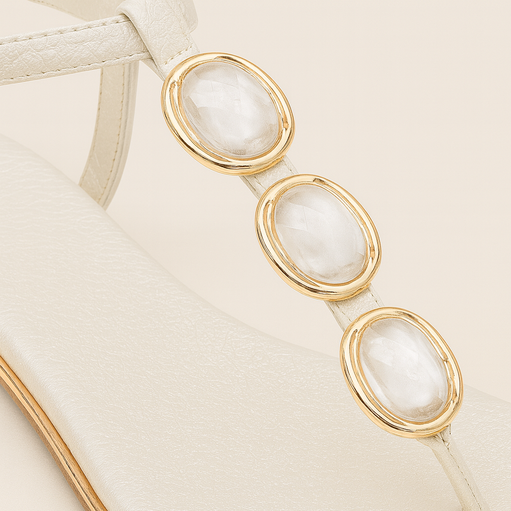 Sandals with ankle strap and gem-accented straps, designed for versatile everyday and evening wear