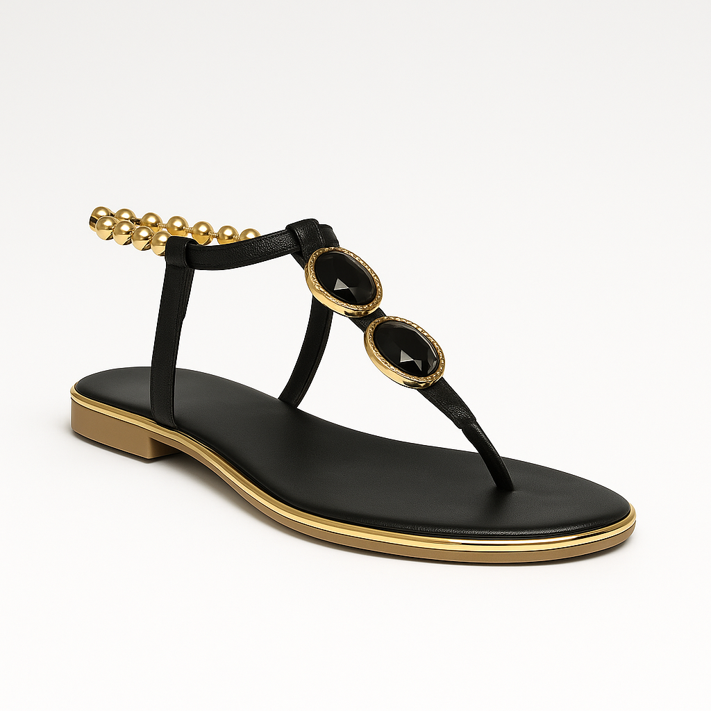 Sandals with ankle strap and gem-accented straps, designed for versatile everyday and evening wear