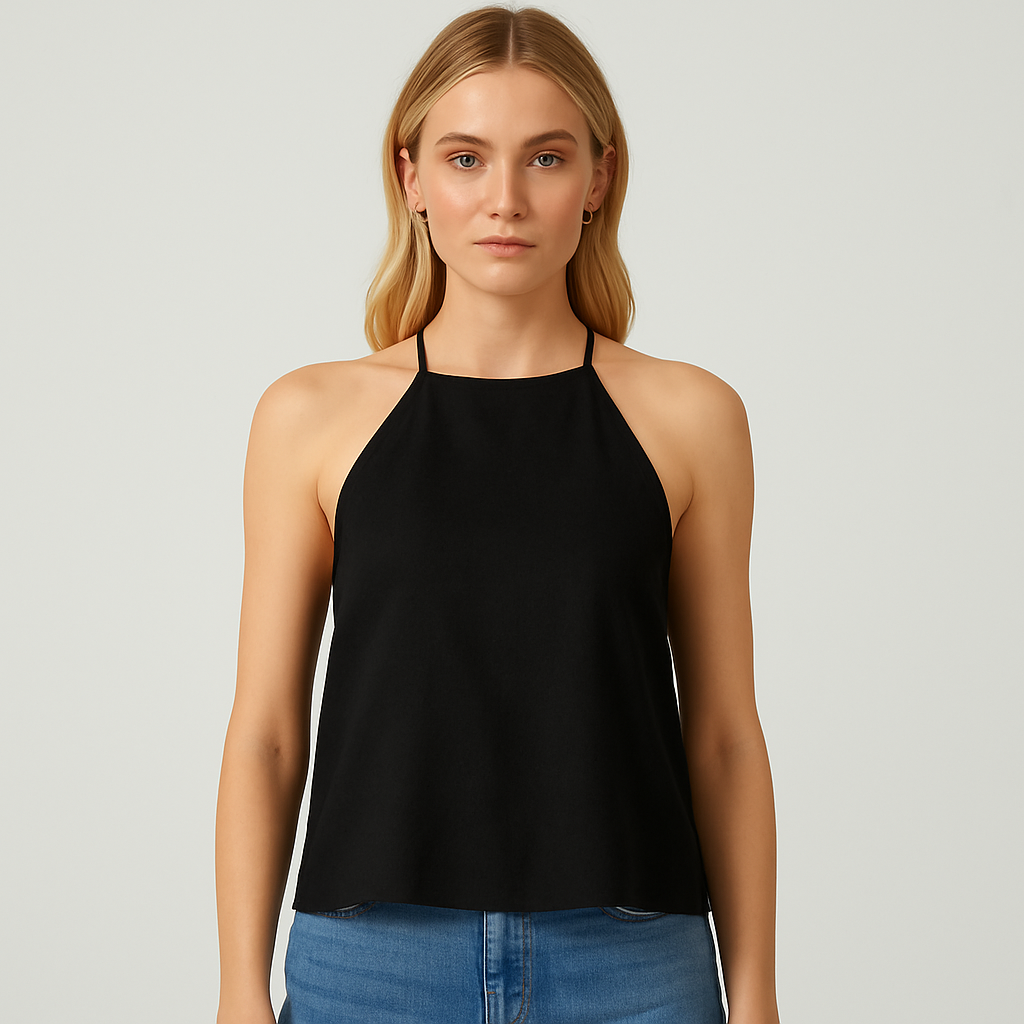 Halter top with relaxed fit and sleeveless design