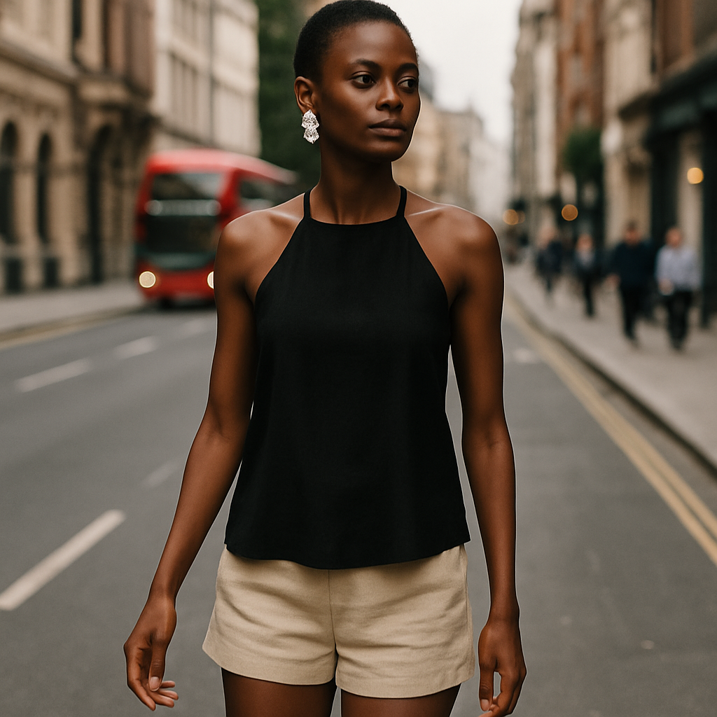 Halter top with relaxed fit and sleeveless design