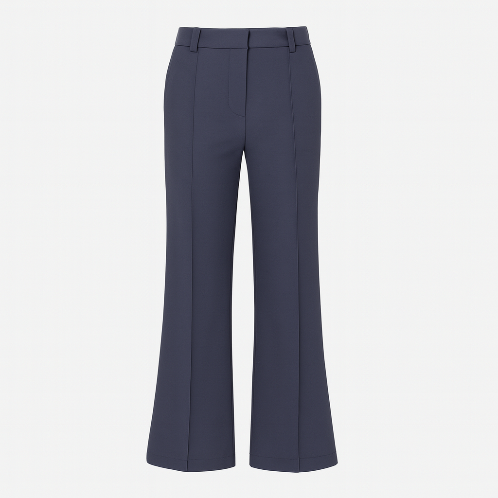 Tailored wide-leg trousers with fitted waistband, front seam detail, and full-length drape for versatile everyday wear