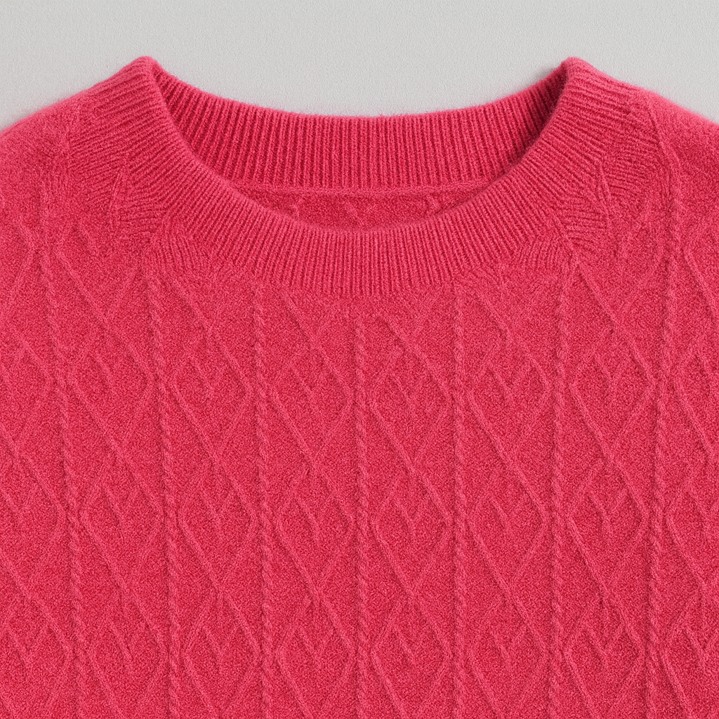 A crewneck sweater with a textured diamond-knit pattern, long sleeves, and ribbed cuffs, hem, and neckline.
