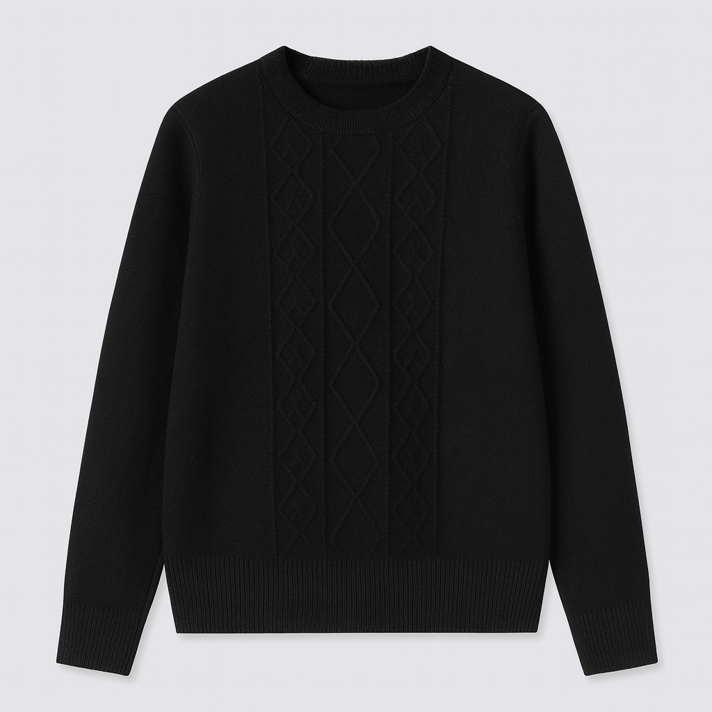 A crewneck sweater with a textured diamond-knit pattern, long sleeves, and ribbed cuffs, hem, and neckline.