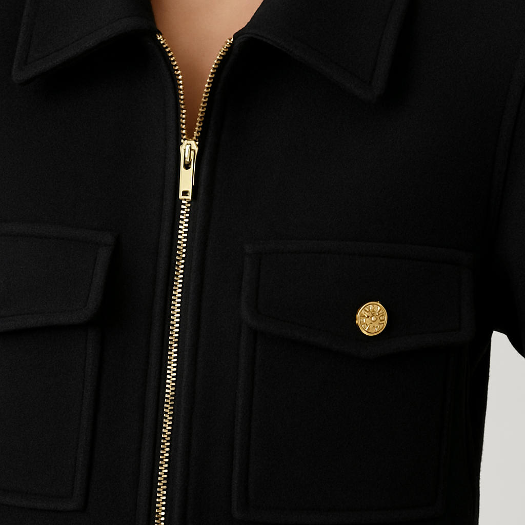 A cropped blazer with long sleeves, a notched lapel neckline, a single-button closure, and a textured finish.