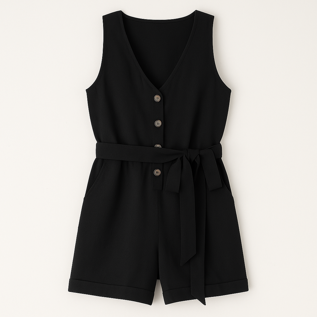 The Manaia Belted Romper – Romper – Black – Lila Faye