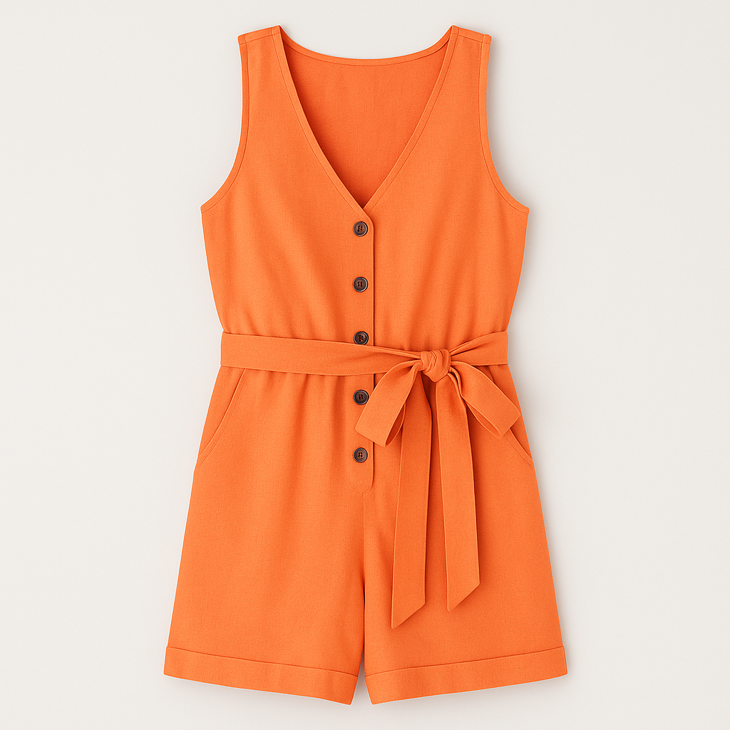 The Manaia Belted Romper – Romper – Orange – Lila Faye