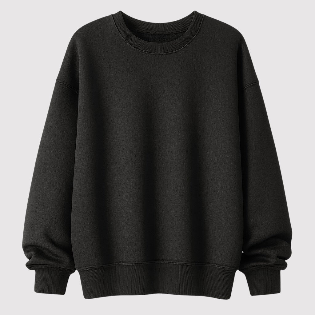 A plain pullover sweatshirt with a crew neckline, long sleeves, and ribbed cuffs and hem.