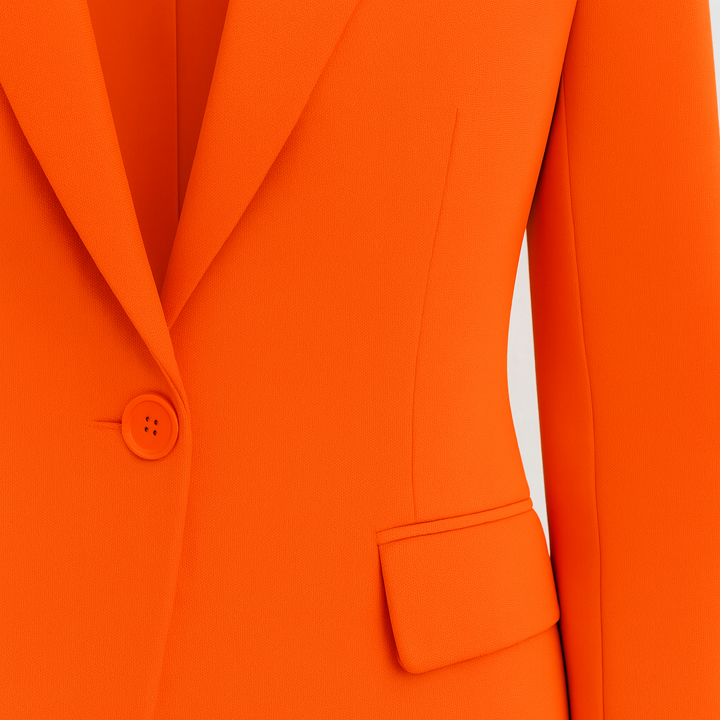 A tailored blazer with a single-button closure, notched lapels, and structured shoulders. It features two front flap pockets and a fitted silhouette for a sleek, modern look.