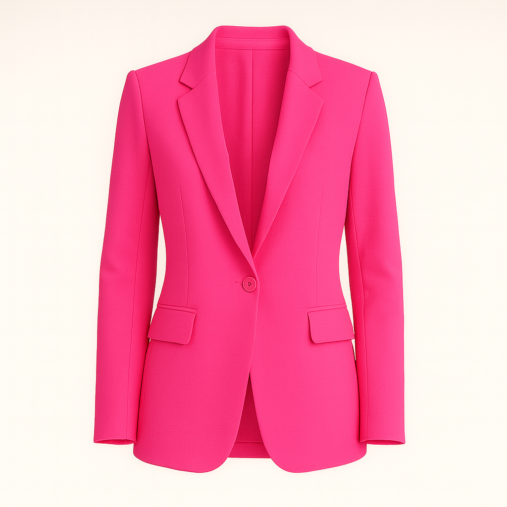A tailored blazer with a single-button closure, notched lapels, and structured shoulders. It features two front flap pockets and a fitted silhouette for a sleek, modern look.