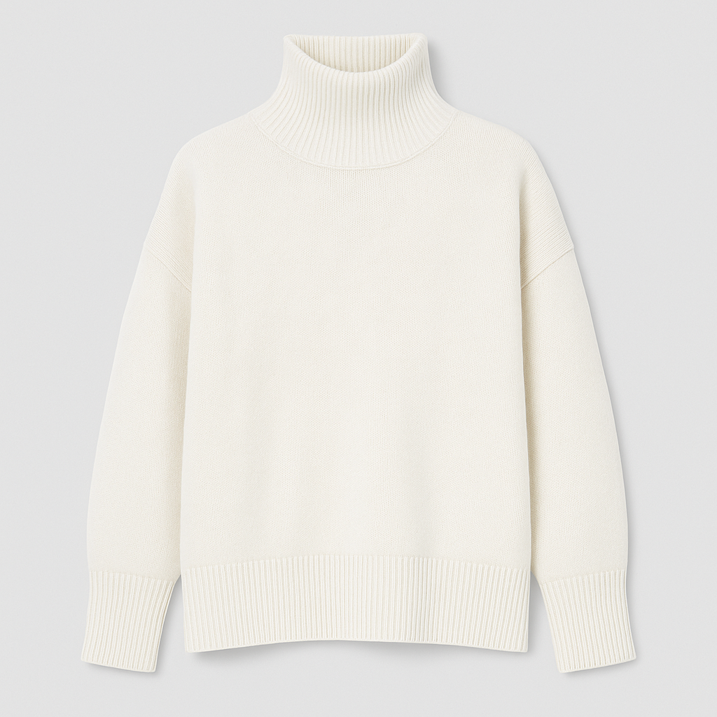 Knitted turtleneck jumper with a relaxed fit, ribbed neckline, cuffs, and hem.