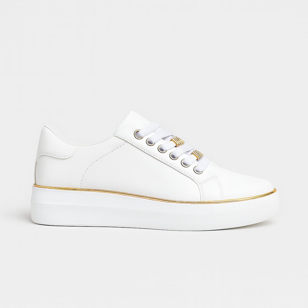 Platform sneakers with gold trim accents and lace-up design
