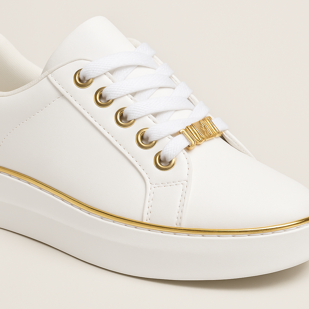 Platform sneakers with gold trim accents and lace-up design