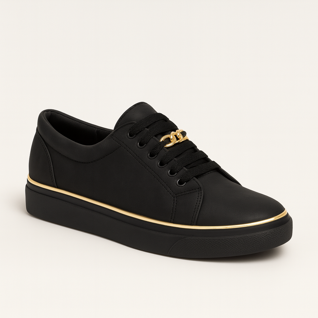 Platform sneakers with gold trim accents and lace-up design