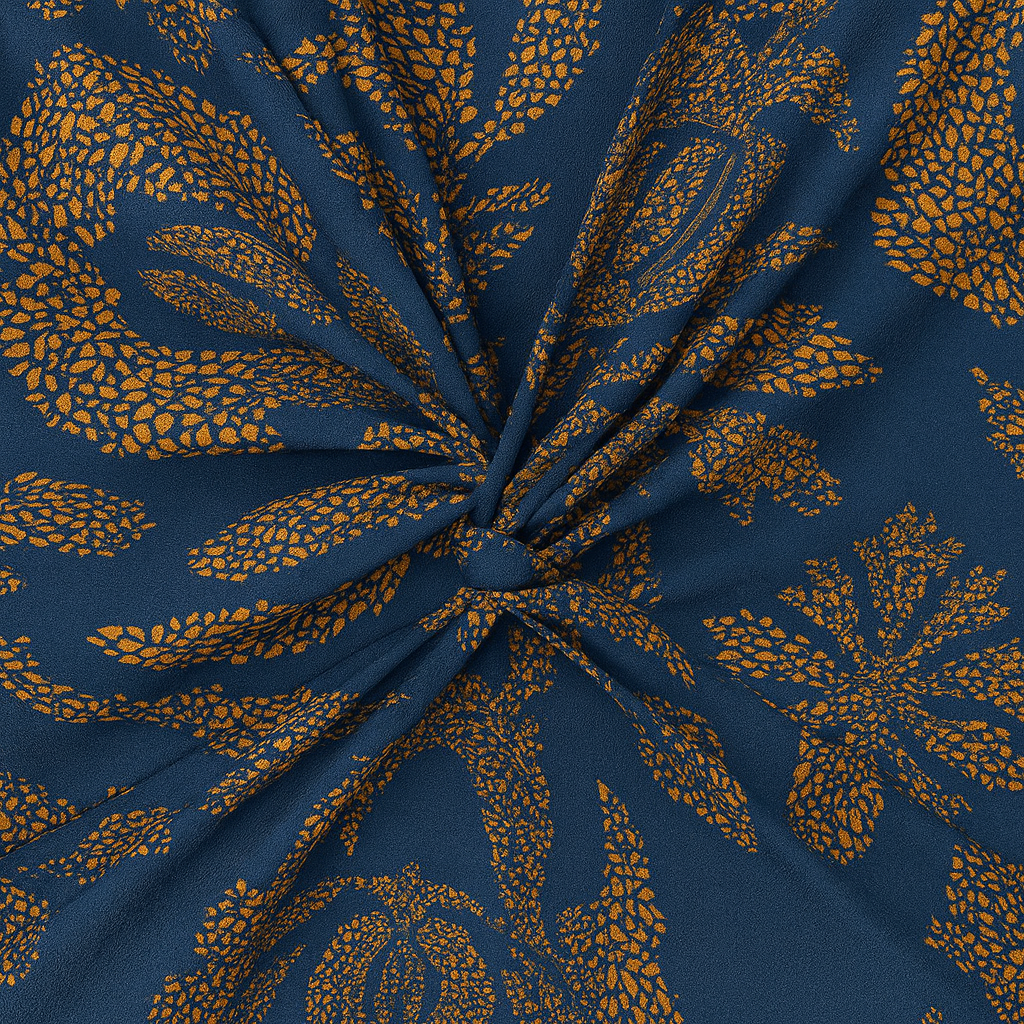 Long-sleeve midi dress with a deep V-neckline, front knot detail, and allover printed pattern.