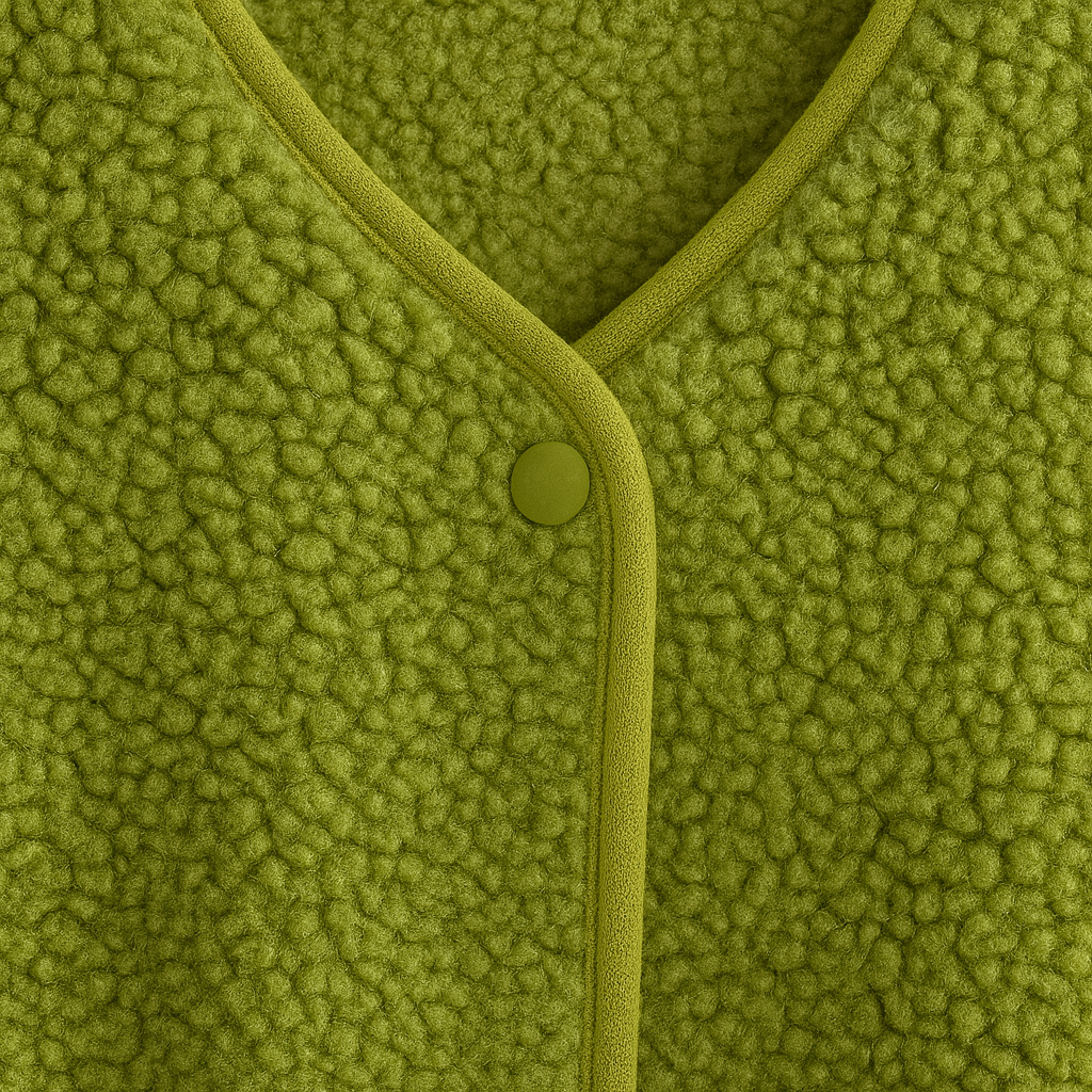 Sherpa-style fleece vest with round neck and open front design