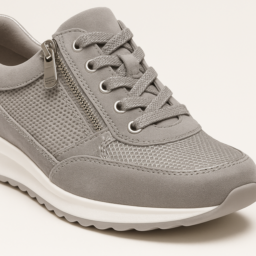 Sneakers with lace-up front, side zipper, and cushioned sole
