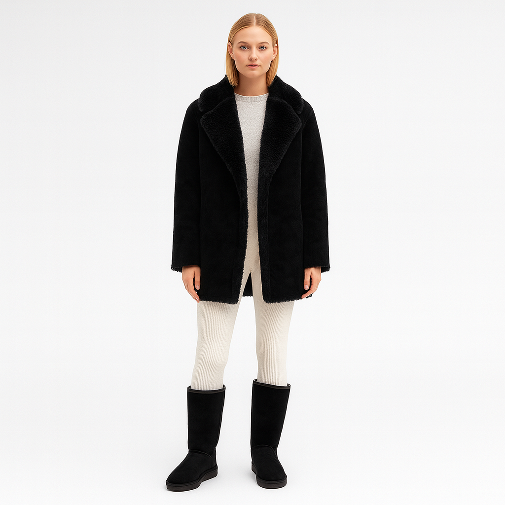 Mid-calf suede boots with round toes, flat rubber soles, and soft fleece lining.