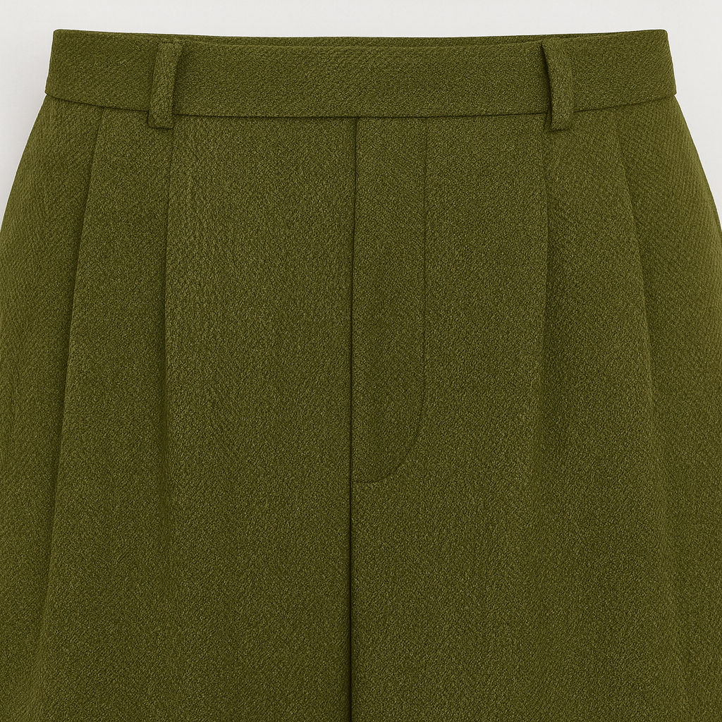 High-waisted wide-leg trousers with front pleats and side pockets, styled with a long-sleeve blouse for a polished look.