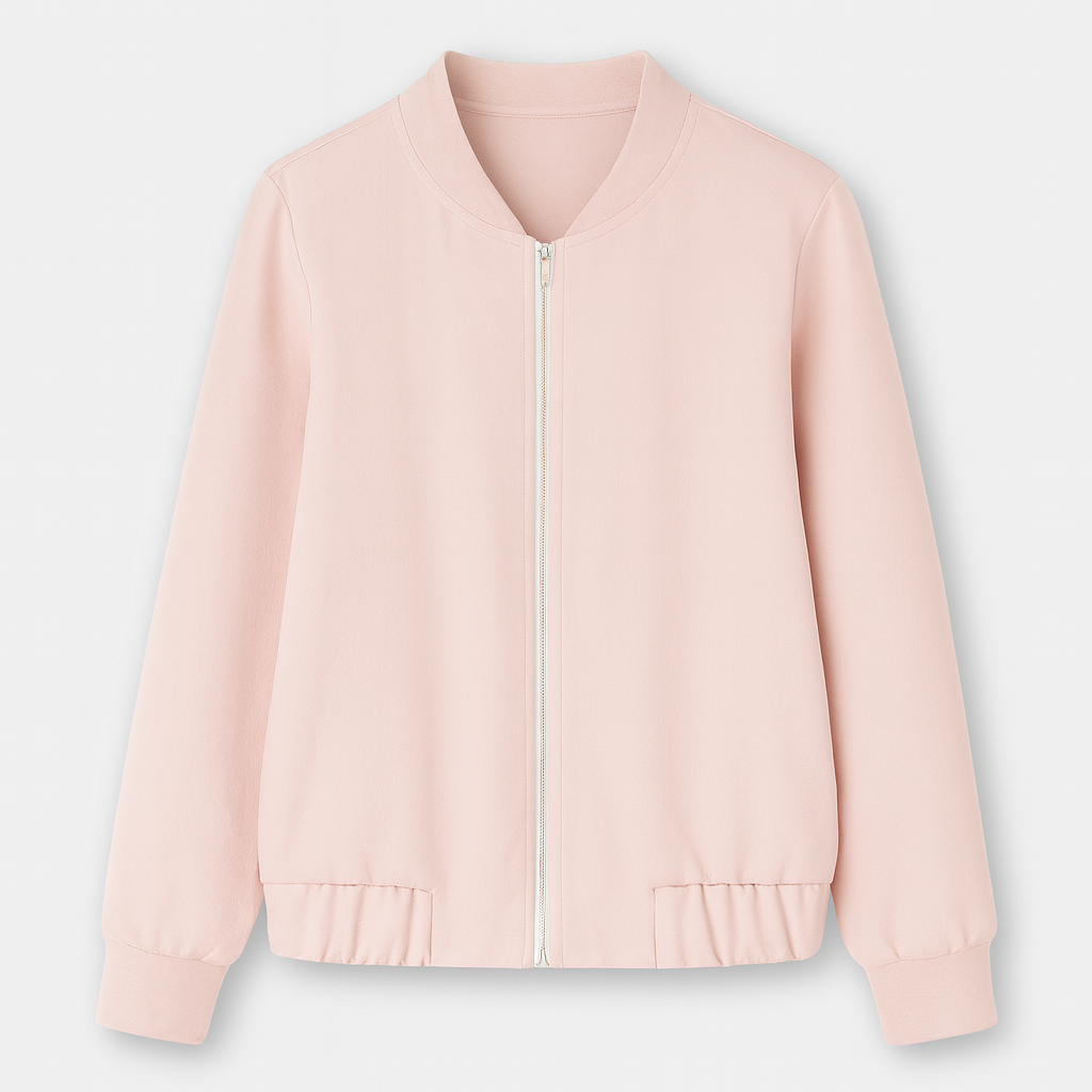 A soft bomber jacket featuring a front zip closure, ribbed cuffs, hem, and neckline. The lightweight design gives it a casual yet refined look, perfect for layering in transitional seasons.