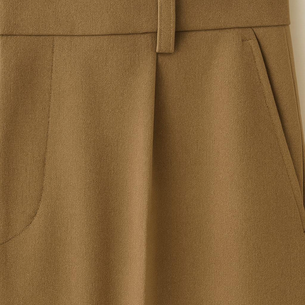 Tailored wide-leg trousers with front pleats, belt loops, side pockets, and concealed front closure.