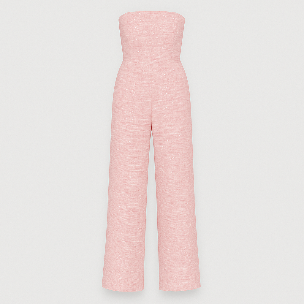 Sequin strapless jumpsuit with fitted bodice and straight-leg design