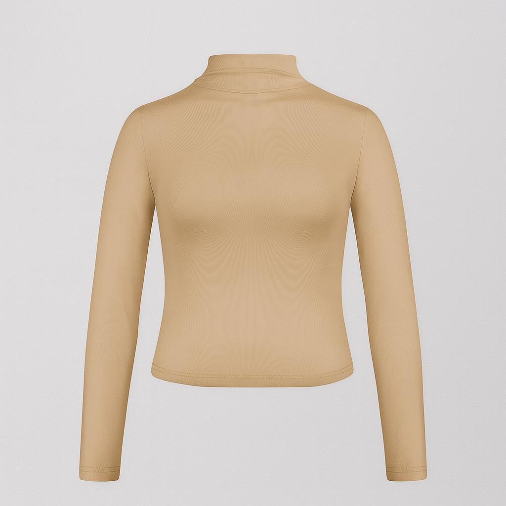 The Solace Sheer Mock Neck – – Beige–Lila Faye