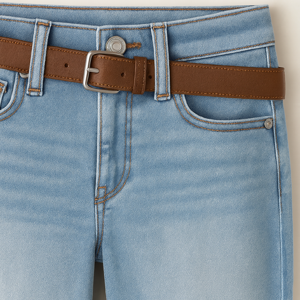 Straight-leg jeans with five-pocket design and button-front closure.