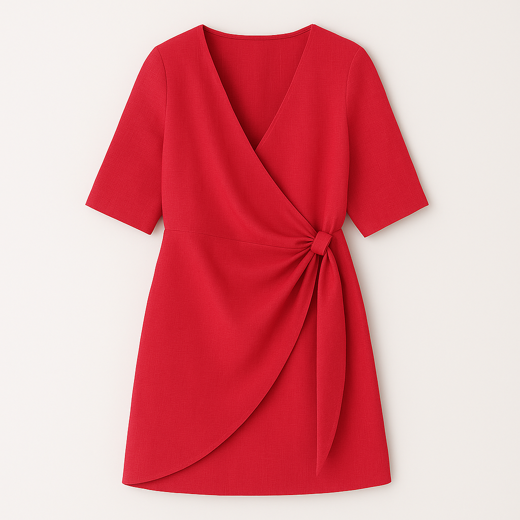 Sleeveless V-neck mini dress with vertical pleats and an asymmetrical hemline.