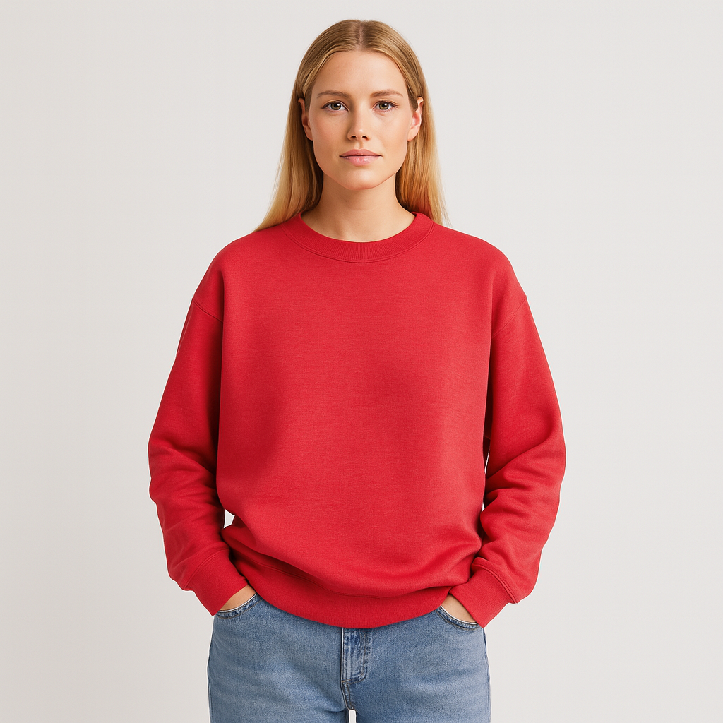 A basic crewneck sweatshirt with long sleeves, ribbed cuffs, hem, and neckline, designed with a relaxed fit.