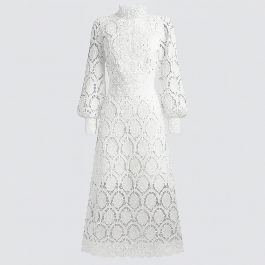 The Elara Lace Midi Dress – Dress – White – Lila Faye