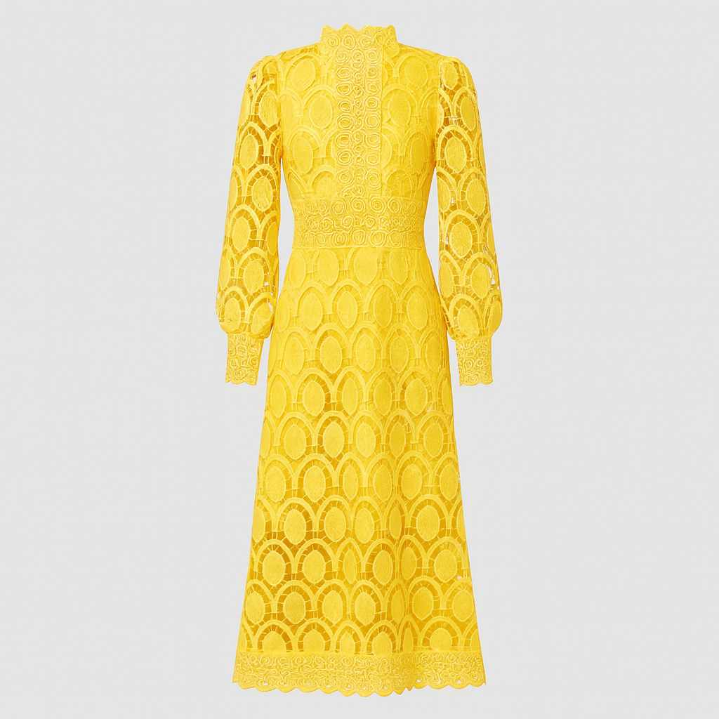 The Elara Lace Midi Dress – Dress – Yellow – Lila Faye
