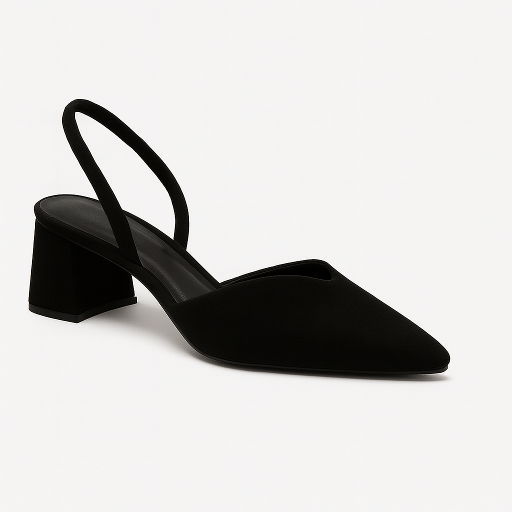 Slingback heels with pointed toe and block heel, designed for versatile day-to-night wear