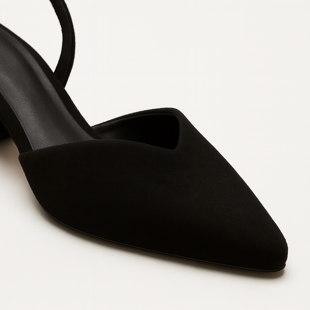 Slingback heels with pointed toe and block heel, designed for versatile day-to-night wear