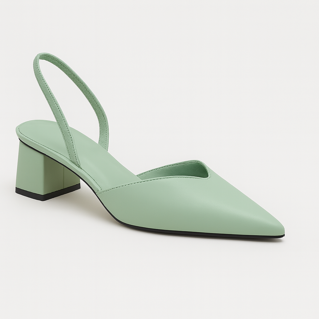 Slingback heels with pointed toe and block heel, designed for versatile day-to-night wear